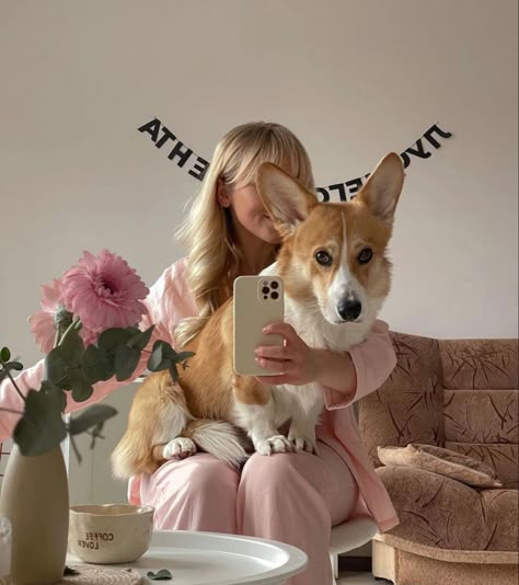 Bright Aesthetic, Dream Dog, Corgi Dog, Flowers Pink, Cute Pets, Cuteness Overload, Day Off, Summer 2024, Photo Inspo