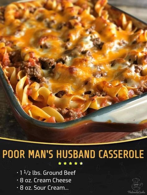 Husband Casserole, Steak Casserole, Grilled Steak Recipes, Poor Man, Homemade Tomato Sauce, Quick Meal, Beef Casserole, Egg Noodles, Dinner Dishes