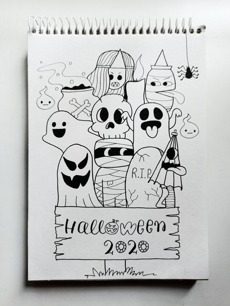 Doodle Design Ideas, Doodle Art Halloween, Halloween Doodle Art, Doodle Planet, Unique Doodle Art, Doodle For Beginners, Halloween Doodles, Planet Drawing, Easy Doodle