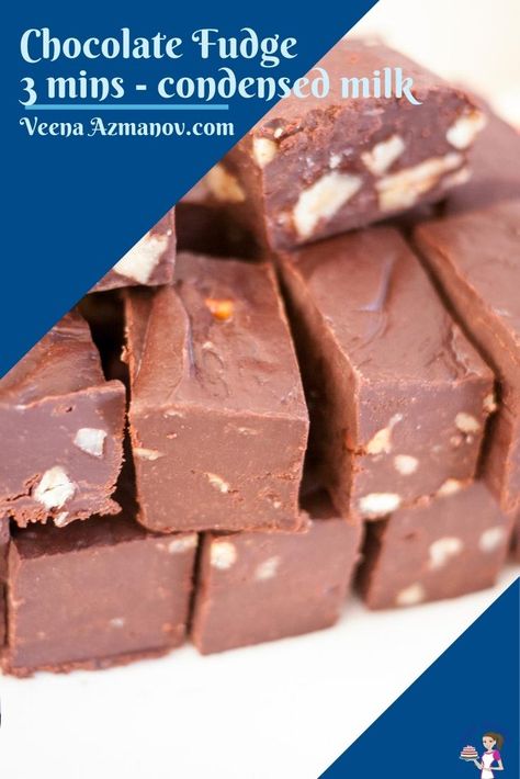 Making chocolate fudge is as easy as just 3 minutes in the microwave by using condensed milk. This simple, easy, and effortless recipe for microwave chocolate fudge is perfect for a quick holiday treat as well as to give as gifts to family and friends. Made with dark chocolate and mixed nuts this is an addiction. #chocolate #fudge #chocolatefudge #holidaytreats #gifts #Christmas #fudge #Christmasfudge #chocolatedessert #condesnedmilkfudge