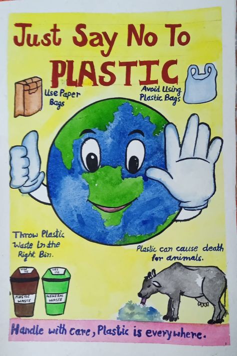 Saving Nature Poster, Planet Versus Plastic Poster, Say No To Plastic Posters Creative Drawing, Harmful Effects Of Plastic Poster, Poster On Recycling, Poster About Recycling, Poster Making On Earth Day, Save Earth Posters Kids, Planet Vs Plastic Poster Ideas