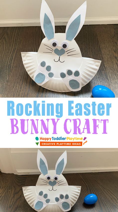 Rocking Paper Plate Easter Bunny Craft - Happy Toddler Playtime Paper Plate Easter Bunny, Paper Plate Bunny, Easter Bulletin Boards, Nanny Activities, Easter Bunny Craft, Bunny Craft, Cute Craft, Easter Bunny Crafts, Kindergarten Ideas