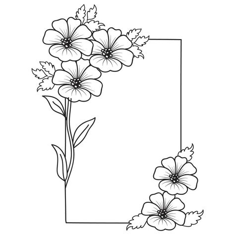 Set of different flower line on white background. Flowers drawing with line-art on white backgrounds. Out Line Drawing Images, Border Design With Flowers, Line Art Flower Drawings, Borders And Frames Flowers, Floral Border Drawing, Copy Decoration Ideas, Border Drawing Ideas, Decorative Borders Design, Flower Drawing Background