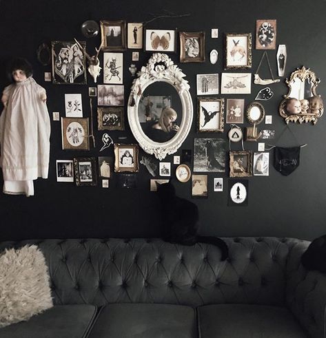 Gothic Gallery Wall, Halloween Bedroom Decor, Gothic Interior, Dark Home Decor, Goth Home, Goth Home Decor, Dark Interiors, Gothic Home Decor, Gothic House