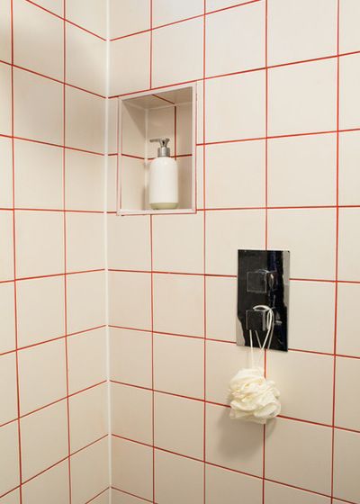 Square Tile Bathroom, Color Grout, White Grout, Dj Room, Wooden Worktops, Coloured Grout, White Bathroom Tiles, Retro Cafe, Interior Design Courses