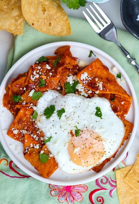 Easy Chilaquiles Recipe with Tortilla Chips - The Foodie Affair Recipe With Tortilla, Easy Chilaquiles Recipe, Easy Chilaquiles, Chilaquiles Recipe, Authentic Mexican Recipes, Mid Morning Snack, Tortilla Recipe, Hispanic Food, Mexican Recipes