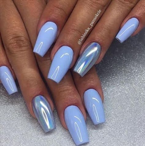 Classy Blue Nails, Coffin Nails Shape, Coffin Nails Blue, Long Blue Nails, Blue Nails Design, Sky Blue Nails, Blue Coffin Nails, Blue Gel Nails, Blue Acrylic Nails