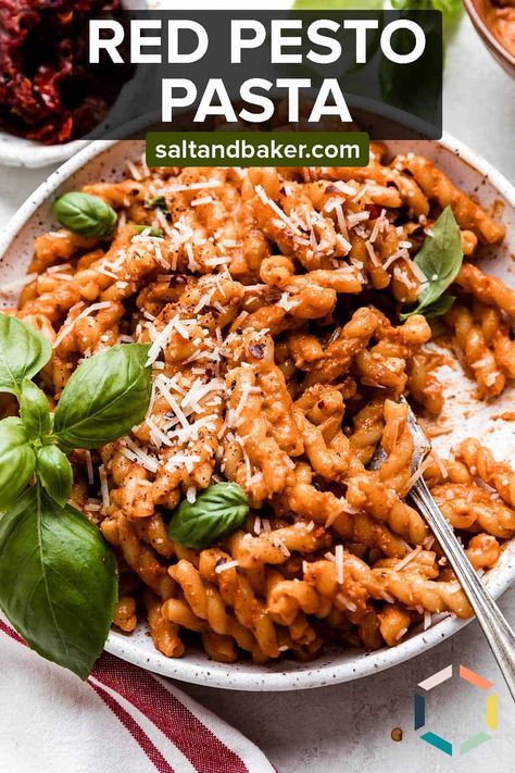 Sundried Pesto Pasta, Red Pesto Pasta Salad, Red Pesto Pasta Recipes, Tomato Basil Pesto Pasta, Red Pesto Pasta, Barilla Pesto, Pesto Pasta Recipes Chicken, Pesto Dishes, Pesto Pasta Bake