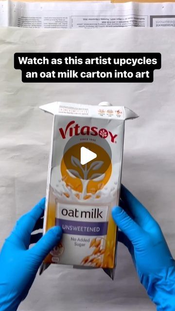 LIVEKINDLY | Home of Sustainability on Instagram: "Watch as this artist upcycles an oat milk carton into sustainable art 😍  Artist: @juliprintstudio  🌱 Follow @livekindly for more upcycled art. Join our community of 551k+ planet champions 🌎   #upcycle #upcycling #handcrafted #zerowaste #sustainability #ecofriendly #recycled #reducereuserecycle #sustainableart #recycledart #upcycledart" Recycled Milk Carton Crafts, Recycle Milk Carton, Upcycle Milk Carton, Milk Carton Art, Oat Milk Carton, Plastik Recycling, Milk Carton Crafts, Trash Art, Sustainable Art