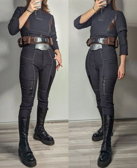 Casual Cosplay Star Wars, The Mandalorian Inspired Outfit, Bo Katan Kryze Costume, Mandalorian Outfit Ideas, Star Wars Oc Cosplay, Mandalorian Armor Design Female, Mandolorian Outfits, Mandalorian Bounding, Bokatan Mandalorian Cosplay