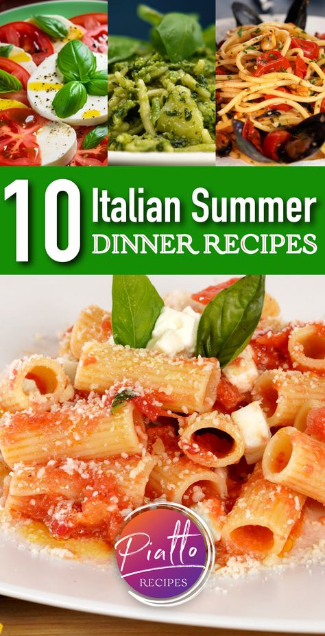 Looking for easy summer dinner recipe ideas? You can't go wrong with these classic Italian recipes: https://www.piattorecipes.com/10-italian-summer-dinner-recipe-ideas/

#summer #dinner #recipes #italianfood Italian Recipes Summer, Italian Summer Pasta Recipes, Family Italian Dinner Ideas, Italian Summer Dinner Party Recipes, Gourmet Summer Dinner, Italian Summer Dinner Recipes, Easy Summer Dinner Party Menu Ideas, Italian Summer Recipes Dinner, Easy Authentic Italian Recipes