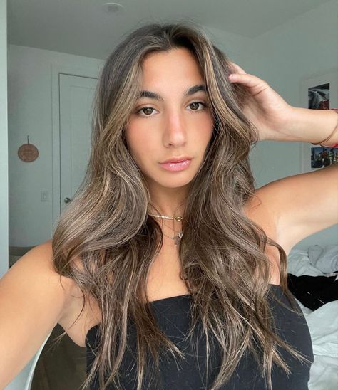 Half A Head Of Highlights On Brown Hair, Olive Skin Hair, Brown Hair Color Shades, Beige Blonde Hair, Brown Hair Looks, Brown Hair Dye, Brown Hair Inspo, Balayage Hair Dark, Brunette Hair With Highlights