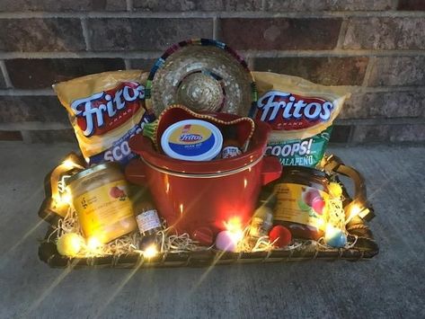 Crockpot Queso, Chip Basket, Chip And Dip, Diy Gift Baskets, Chips And Salsa, Chip Dip, Gift Basket Ideas, Basket Ideas, Gift Basket