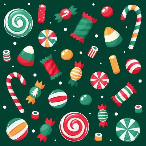 Merry Christmas card. Christmas sweets and candies collection. Vector illustration. Christmas Candy Illustration, Merry Christmas Illustration, Christmas Toffee, Christmas Sweets, Merry Christmas Card, Card Christmas, Window Art, Christmas Illustration, Nesting Dolls