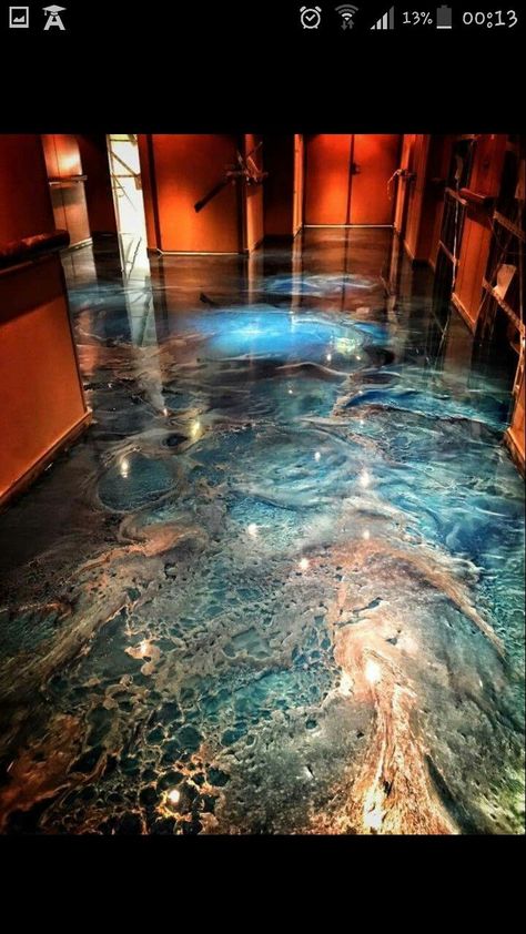 Epoxy Floor Designs, Metallic Epoxy Floor, Concrete Stained Floors, Floor Murals, Basement Flooring, Floor Art, Epoxy Floor, Stained Concrete, Cute House