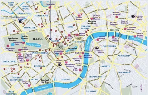 London Area Map | Central London City Map England Attractions, Central London Map, Liverpool Museum, London City Map, London Vacation, London Areas, Kensington Gardens, Charing Cross, Area Map