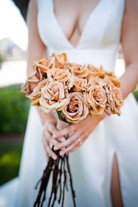 Stunning toffee rose Bride Bouquet Toffee Rose Bouquet, Rose Bride Bouquet, Toffee Rose, Bridal Bouquet Peach, Rose Bride, Civil Marriage, Marriage Ideas, Rose Bridal Bouquet, Floral Installations