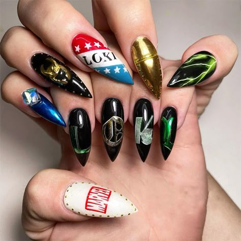 Black Stiletto Nails Are Hot Trend in 2023 - Nail Designs Journal Stiletto Nail Art Black, Black And Gold Stiletto Nails, Nails Designs Heart, Nails Design Heart, Loki Nails, Stiletto Nails Red, Stiletto Nails Black, Nails Red And Black, Nails Black And Gold