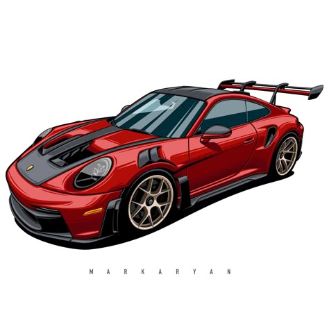 Porsche Car, Car Designs, Car Art Drawing, Cars Illustration, Car Paint, Car Illustration Art, Porsche Art, Porsche 992 Gt3 Rs Drawing, Porsche Gt3 Rs Drawing