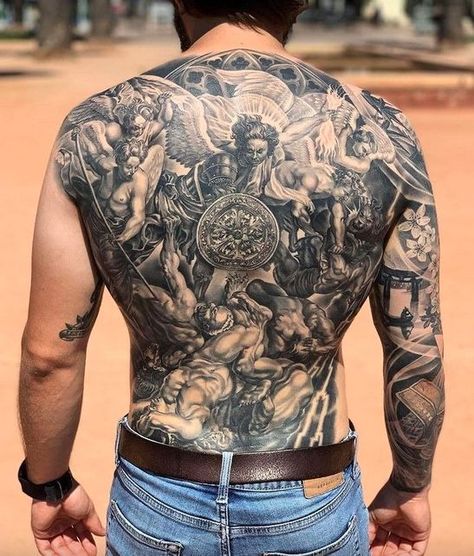 Full Back Tattoo, Small Wave Tattoo, Backpiece Tattoo, Cool Back Tattoos, Full Tattoo, Army Tattoos, Back Piece Tattoo, Men Tattoos, Full Back Tattoos