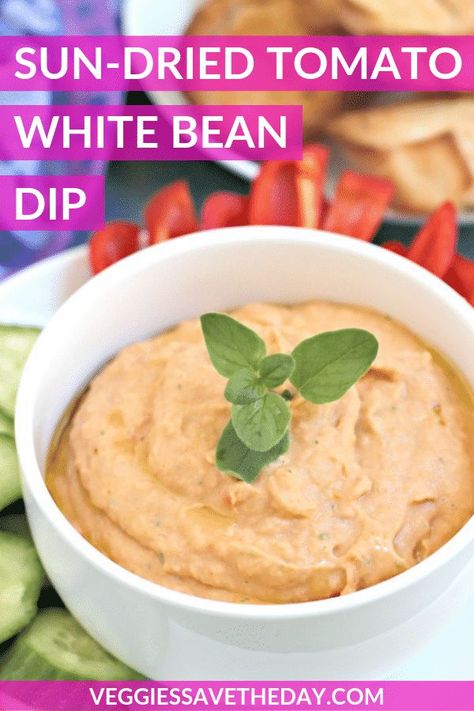 Tomato White Bean, Sundried Tomato Dip, Vegan Bean, White Bean Dip, Garlic Recipe, Tomato Dip, Vegan Dip, Meat Appetizers, Dip Recipes Easy