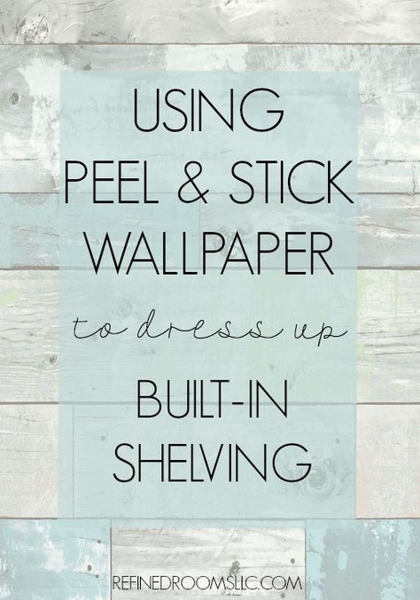 Looking for ways to dress up the back of your bookshelf? Check out these fabulous peel & stick wallpaper options via Refined Rooms Built Ins With Wallpaper Backing, Using Peel And Stick Wallpaper, Wallpaper Bookcase, Pantry Wallpaper, Wallpaper Bookshelf, Painted Built Ins, Peal And Stick Wallpaper, Wallpaper Cabinets, Closet Wallpaper