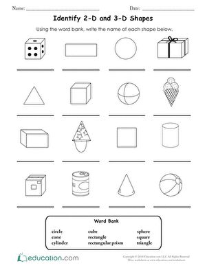 Your second graders are becoming experts at identifying shapes. They see them everywhere they go. From the circles they draw in class to the balls they play with at recess! With this worksheet, your students will be challenged to differentiate between 2-D and 3-D shapes. #educationdotcom 2d And 3d Shapes Worksheet For Kindergarten, Grade 2 Shapes Worksheets, Geometry Worksheets 2nd Grade, 3d Shapes Activities 1st Grade, 2d Shapes Worksheet 2nd Grade, Geometry Worksheet Class 3, Shapes For Grade 1, Shapes Worksheet For Class 1, 2d Shapes Worksheets For Grade 1