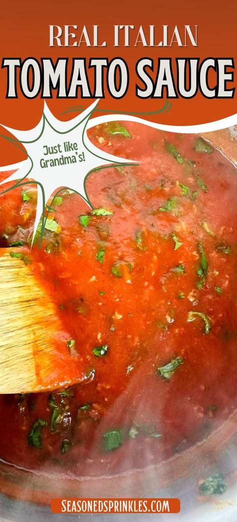 The best real Italian tomato sauce uses only 5 simple, high quality ingredients to create a blend of sweet, slightly tart rich flavor that tastes like it's been slow cooked to perfection. This authentic Italian tomato sauce tastes better than any you could buy and will instantly upgrade any of your favorite spaghetti and pasta recipes. #Italian #recipe #pasta #tomatoes #tomatosauce #spaghettisauce #gravy Spaghetti Sauce Using Tomato Sauce, Homemade Italian Spaghetti Sauce Recipe, Spagetti Sauce Home Made, Authentic Marinara Sauce, Authentic Italian Pasta Sauce, Authentic Italian Spaghetti Sauce, Italian Pasta Sauce Recipes Italy, Homemade Pasta Sauce Roma Tomatoes, Pasta Tomato Sauce