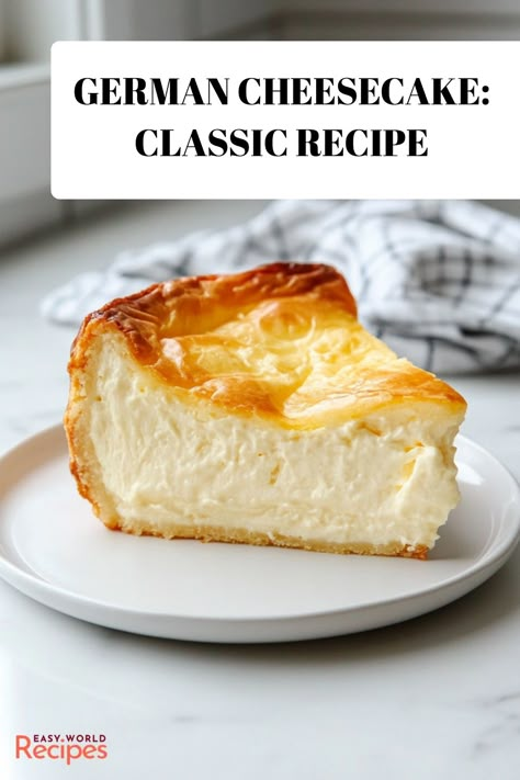 This Käsekuchen recipe is light, creamy, and a German classic! Made with a rich quark filling and a buttery crust, it’s perfect for dessert or a special treat everyone will love. German Custard Cake, Easy German Recipes Desserts, Amish Cheesecake, Hungarian Dessert Recipes, Traditional Cheesecake Recipes, Old English Recipes, German Baking Recipes, Ukrainian Cheesecake, German Desserts Authentic