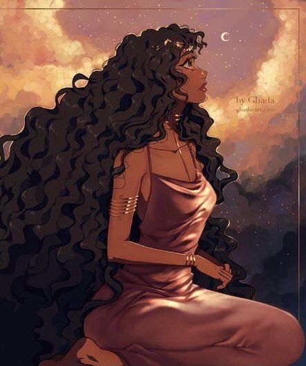 Black Greek Goddess, Greek Goddess, Moon, Hair, Anime, Black