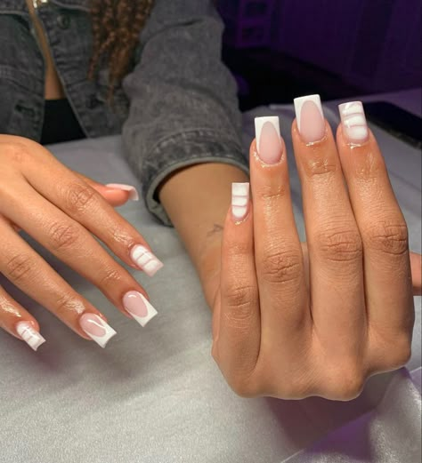 Cute Shirt French Tip Nails, Short V Tip Nails, Homecoming Nail Ideas, Medium Short Nails, Plain Acrylic Nails, Tapered Square Nails, Acrylic Nail Set, Hard Nails, Colored Acrylic Nails