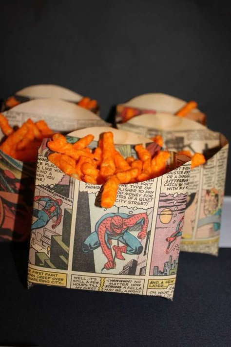 Vintage Superhero Birthday Party Ideas | Photo 7 of 7 | Catch My Party Superhero Birthday Party Ideas, Vintage Superhero, Comic Party, Marvel Birthday Party, Marvel Party, Spiderman Birthday Party, Avengers Party, Batman Party, Avengers Birthday