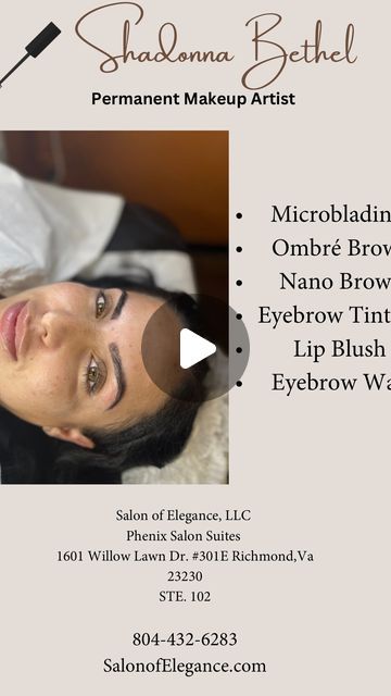 Shadonna Bethel on Instagram: "Forget drawing your brows on every day... make life so much easier with Microblading, nano, or Ombré Brows! Do your brows and your life a favor…  book an appointment and start enjoying the benefits of beautiful brows and less time getting ready every day!

Salon of Elegance,LLC
Phenix Salon Suites 
1601 Willow Lawn Dr. Richmond,Va 23230
#301E STE. 102

Follow: @browsbyshadonna
Contact:
Shadonna Bethel, Owner and Founder 
804~432~6283
Shadonnabethel@yahoo.com

http://www.salonofelegance.com

Salon of Elegance, LLC has invited you to book your next appointment on their booking site.
https://squareup.com/appointments/book/5AQS1XWQASJ8R

#PermanentMakeup @followers #RVAMicroblading #everyone #FYP #tattoo #tattooartist
#Microblading  #eyeliner #pma
#mobile #weave# Forget Drawing, Microblading Eyeliner, Microblading Models Needed Post, Phenix Salon Suites, Eyebrow Tinting, Booking Sites, Appointment Book, Salon Suites, Salon Ideas