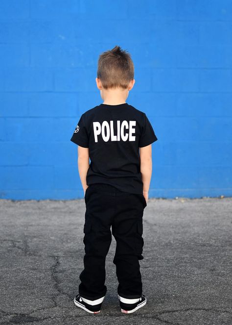 Police Diy Costume, Police Costume Diy, Diy Police Costume Kids, Kids Police Costume, Police Officer Costume Kids Boys, 80s Workout Costume, Starbucks Costume, Officer Costume, Police Officer Costume