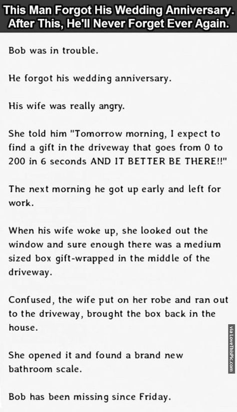 This Man Forgot His Wedding Anniversary But After This He Will Never Forget It Again funny jokes story lol funny quote funny quotes funny sayings joke hilarious humor stories marriage humor funny jokes best jokes ever best jokes Funny Wedding Quotes Humor, Mc Jokes, Anniversary Jokes, Best Wedding Quotes, Wedding Jokes, Wedding Quotes Funny, Wedding Mc, Joke Stories, Hilarious Humor