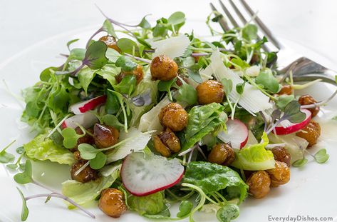 Even if you’re bound stateside this summer, you can travel to the pristine waters of the Mediterranean as you enjoy our fresh, hearty microgreens salad with roasted chickpeas and homemade lime dressing. Microgreens Salad, Roasted Chickpeas Recipe, Microgreens Recipe, Chickpea Recipes Roasted, Chickpeas Recipe, Mustard Powder, Savory Salads, Everyday Dishes, Chickpea Recipes