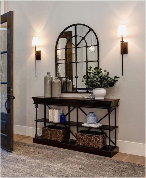 Discover the best entryway ideas for you to get inspired and change things up a little bit around the house! #bocadolobo #luxuryfurniture#exclusivedesign #interiordesign#designideas #roomdesign #roomideas#homeideas #artdecor#housedesignideas #interiordesignstyles#interiordesigninspiration#interiorinspiration#luxuryinteriordesign#topinteriordesigners#famousinteriordesigners#interiordesignstyles#inspirationfurniture #homedécor#décor #decorations #cabinets#entrywayideas#entrywaydecor Farmhouse Foyer, Vstupná Hala, Apartment Entryway, Farmhouse Entryway, Hal Decor, Foyer Decor, Foyer Decorating, Kitchen Table Decor, Timber Frame Homes