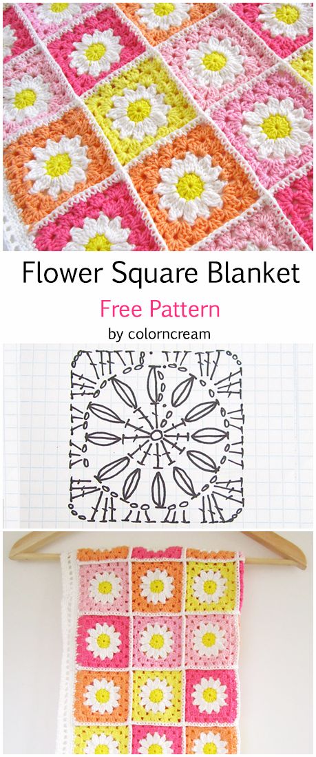 Daisy Crochet Granny Square Pattern, Crochet Flower Square Diagram, Crochet Square Chart, Daisy Granny Square Diagram, Crochet Daisy Square Pattern, Daisy Flower Square Crochet Pattern, Crochet Flower Blanket Patterns, Daisy Pattern Crochet, Daisy Granny Square Crochet Pattern