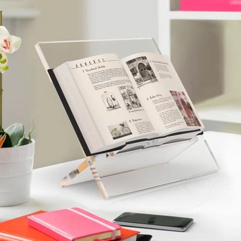 Wayfair | Book Stands You'll Love in 2023 Acrylic Book Stand, Book Stand Design, Wood Book Stand, Point Coffee, Book Display Stand, Contemporary Kitchen Decor, Greeting Card Display, Modern Books, Wood Book