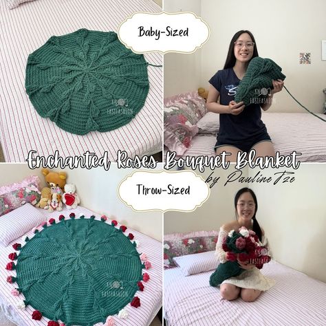 Crochet pattern tester call for 🌹 Enchanted Roses Bouquet Blanket (Baby and Throw-Sized) What colors would you use in yours? This is made in Bernat Blanket yarn using Deep Sea, Burgundy Ombre, and Vintage White Apply by July 25th, 3pm via my Google form in my bi0. See form for details. Deadline: 10 weeks after receiving the pattern (October 6th). This may be adjusted depending on how the team is doing Projected Release Date: October 8th I will contact potential testers via DM and/or em... Bouquet Blanket, Bernat Blanket, Google Form, Bernat Blanket Yarn, Roses Bouquet, Blanket Yarn, Crochet Rose, Blanket Baby, Baby Size