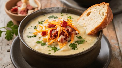 So delicious! Irish Vegetable Soup, Irish Soup, Cabbage Potato Soup, Irish Potato Soup, Potato Bacon Soup, Irish Potato, Potato Soup Crock Pot, Irish Potatoes, Creamy Potato Soup