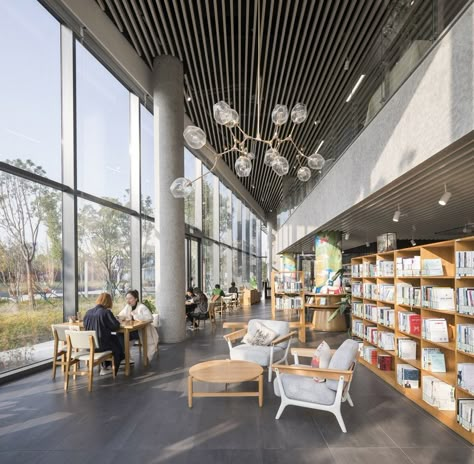 Library Lobby Design, Modern Library Design Interiors, Public Library Design, Library Interior Design, Library Project, Library Cafe, Library Interior, Library Architecture, City Library