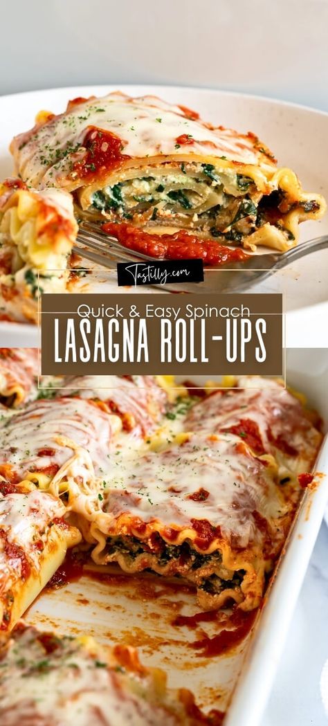 Quick & Easy Spinach Lasagna Roll-Ups - Tastilly Lasagna Rolls Recipe With Ricotta, Spinach Lasagna Roll Ups Recipe, Lasagna Roll Ups Easy, Lasagna Vegetable, Spinach Lasagna Roll Ups, September Meals, Easy Spinach Lasagna, Spaghetti Dishes, Spinach Roll Ups