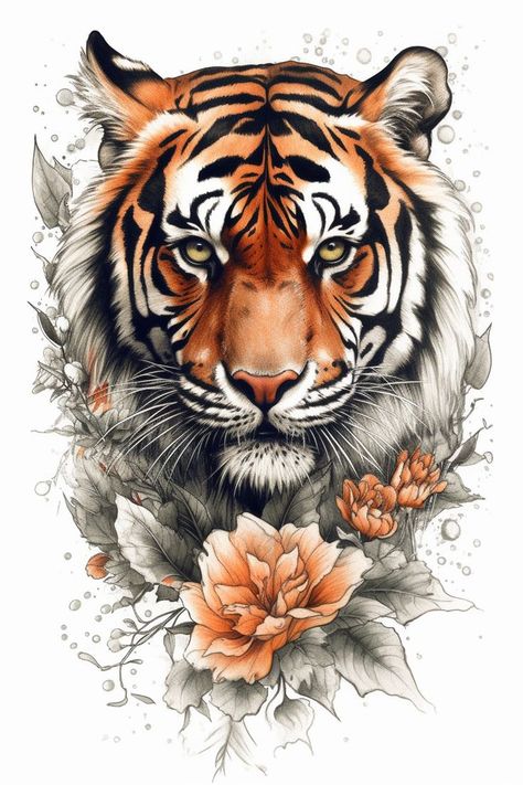 Floral tiger tattoo, tattoo sketch#13 Background Digital Art, Big Cat Tattoo, Tiger Tattoo Design, Graphic Png, Tattoo Sketch, Tiger Design, Tiger Tattoo, Tiger Head, Tattoo Tattoo