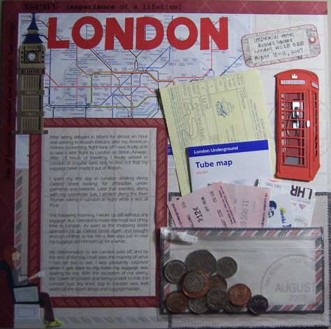 London (pg 2) - Scrapbook.com Scrapbooking Rooms, Travel Book Layout, Scrapbook Disney, Travel Scrapbook Pages, Travel Journal Scrapbook, Box Templates, Travel Album, Vacation Scrapbook, Disney Scrapbook