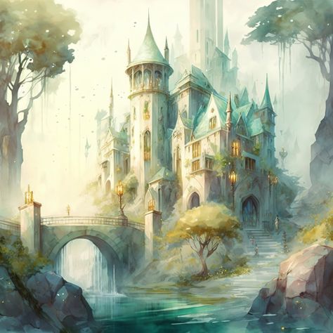 Fantasy Castle Art, Castle Painting, Castle Art, Fantasy Castle, The Lord Of The Rings, Watercolour Art, A Castle, Watercolor Art Prints, The Rings