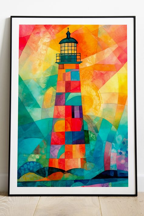 Elevate your home decor with our exclusive Paul Klee style Colorful Watercolor Lighthouse digital wall art printable poster. Add a touch of sophistication to any room with this affordable and chic art piece. Print in variety of sizes. #collegewallart #aestheticwallart #roomdecor #printablewallart #posterprints #posterprintsaesthetic #postersforroom #bedroomwalldecor #vertical #paulklee #paulkleewallart #modernwallart #modernart #prints #wallart #decor #modernart #contemporaryart #diywallart Watercolor Lighthouse, Klee Art, College Wall Art, Color Theory Art, Modern Watercolor Art, Paul Klee Art, Lighthouse Painting, Lighthouse Art, Cd Art