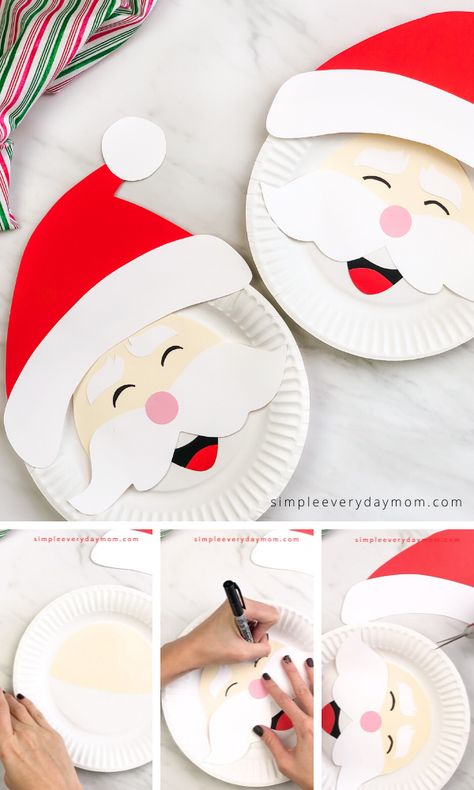 This paper plate Santa Claus face craft is a fun Christmas craft for kids to make! It's an easy paper craft that's perfect for preschool, kindergarten and elementary children to make at home or at school. Download the free template today.  #simpleeverydaymom #paperplatecrafts #santacrafts #christmascraftsforkids #xmascrafts #preschoolcrafts #kidscrafts #kidsactivities #holidaycrafts Paper Plate Santa Craft For Kids, Paper Plate Santa Craft, Paper Plate Santa, Santa Kids Crafts, Santa Claus Crafts, Santa Craft, Paper Plate Crafts For Kids, Headband Crafts, Santa Crafts