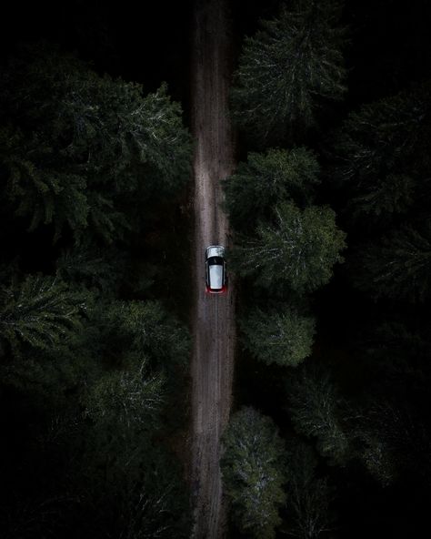 Top down shot of a car on a forest road #drone #topdown #forest #woods #road #moody #photography #dji #car #suv Car Trip, Forest Road, Odaiba, Drone Photos, Back Road, New Images, Black Car, Drone Photography, Car Photography