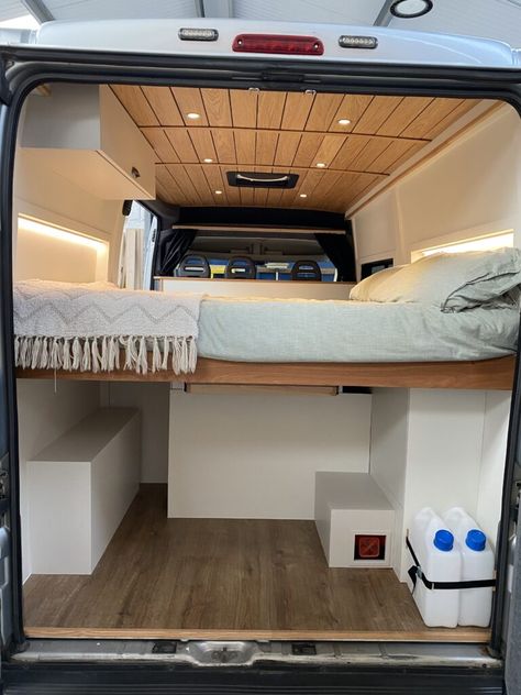 Professionally Converted - Citroen Relay MWB Low Mileage FSH ⋆ Quirky Campers Campervans For Sale, Cupboard Paint, Converted Vans, Oak Cupboard, Wheel Carrier, Oak Laminate Flooring, Water Storage Tanks, All Terrain Tyres, Under Sink